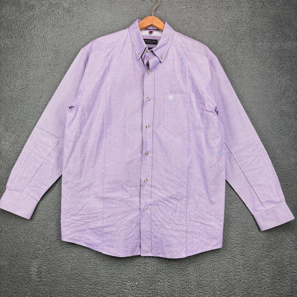 Ariat Pro Series Mens Large Purple Geometric Long Sleeve Button Down Shirt